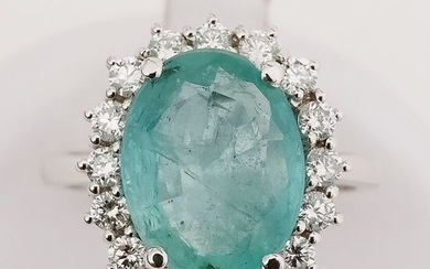 18 kt. White gold - Ring - 3.59 ct Emerald - Diamond