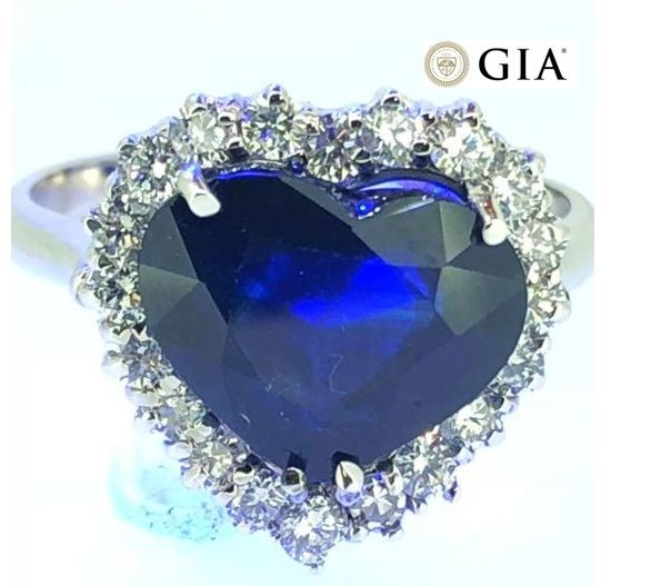 18 kt. White gold - Ring - 5.00 ct Sapphire - Diamond