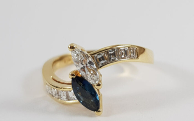 18 kt. Yellow gold - Ring - 0.20 ct Sapphire - Diamonds