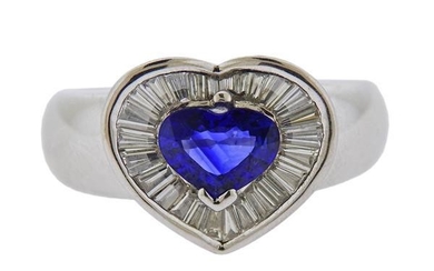 18K Gold Diamond 1.42ct Sapphire Heart Ring