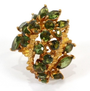 18KT YELLOW GOLD AND TOURMALINE CLUSTER RING 1 1