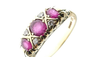 18ct gold, ruby, and diamond seven-stone ring