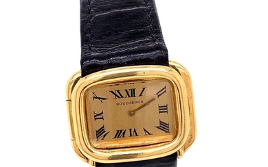 18k BOUCHERON PARIS Black Leather WristwatchÊ