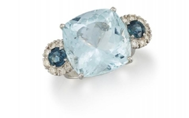 An 18ct. gold, aquamarine and diamond ring,...
