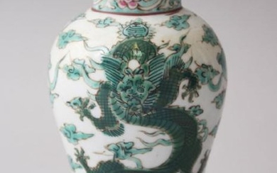 A 19TH CENTURY CHINESE FAMILEE VERTE PORCELAIN DRAGON