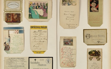 19 Lot de 9 cartes de menus gastronomiques. Datant de 1881 à 1909 et 1...