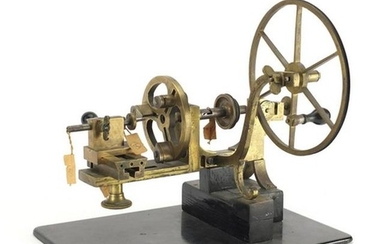 Antique watchmakers lathe with ebonised handles, 37cm