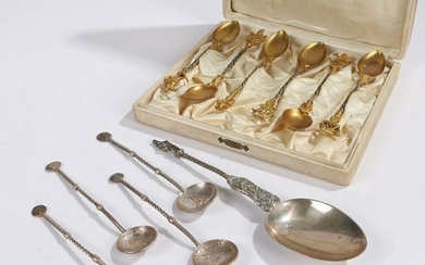 Cased set of six Italian white metal teaspoons, with