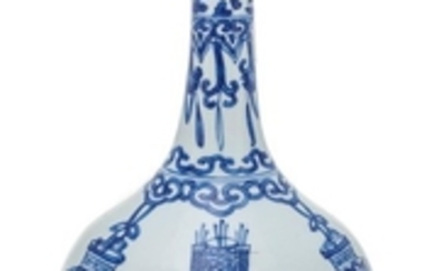 * A Chinese Export Silver-Mounted Blue and White Porcelain Bottle Vase