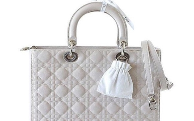 Christian Dior Bag Large Lady Dior Pearl Grey Patent