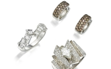 A Diamond Ring Set and Earrings