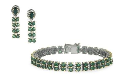 Emerald, Diamond and Sapphire Jewelry Suite