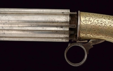 A FINE SIX BARRELLED PEPPERBOX PERCUSSION REVOLVER BY COOPER