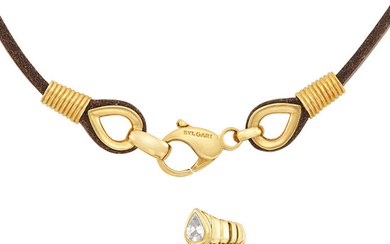 Gold and Diamond 'Serpenti' Snake Ring and Gold and Leather Necklace, Bulgari