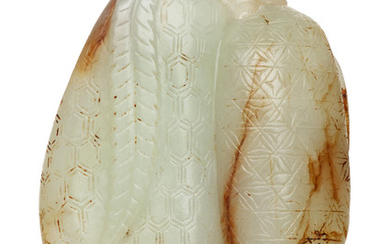 A GREENISH-WHITE AND RUSSET JADE 'LYCHEE' PENDANT, 18TH CENTURY