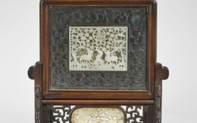 JADE-INSET CARVED WOOD TABLESCREEN