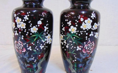 Pair Japanese Cloisonne vases, pair Japanese cloisonne