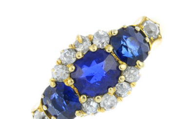 A late Victorian 18ct gold sapphire and diamond dress ring. View more details