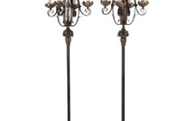 A Pair of Mizner Style Five-Light Wrought Iron