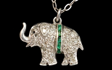 Platinum, Diamond & Emerald Elephant Charm