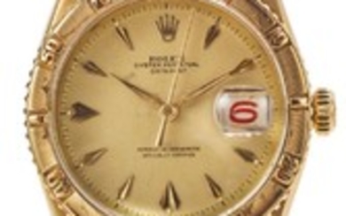 ROLEX | A YELLOW GOLD AUTOMATIC CENTER SECONDS WRISTWATCH WITH DATE REF 6609 CASE 213916 TURN-O-GRAPH CIRCA 1956