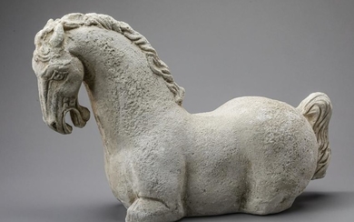 Tang style cast stone horse sculpture, 19"l