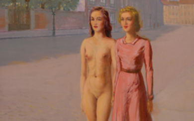 UNTITLED (TWO GIRLS WALKING ALONG A STREET), René Magritte