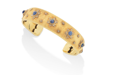 A varicoloured gold and sapphire bangle,, by Buccellati, circa 1950-1960