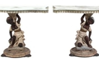 A Pair of Venetian Style Blackamoor Pedestal Console Tables