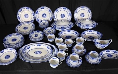 Very old English flow blue dinner set, over 70 pieces