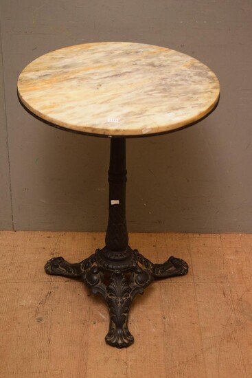 1900S FRENCH ROUND CAST IRON AND MARBLE TOPPED TABLE (70H x 52D CM) (PLEASE NOTE THIS HEAVY ITEM MUST BE REMOVED BY CARRIERS AT THE...