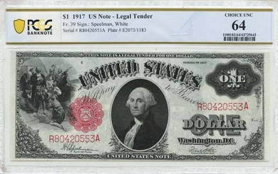 1917 $1 US Note Legal Tender FR#39 PCGS CH64