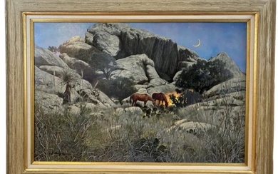 1986 Camp Fire by L. Benjamin Porter Oil on Panel
