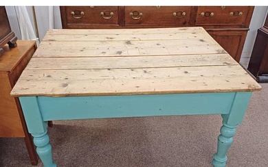 19TH CENTURY PINE RECTANGULAR KITCHEN TABLE WITH 2 DRAWERS T...