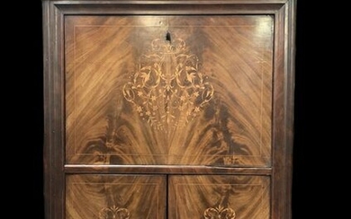 19th C. Dutch Fall Front Marquetry Secretaire, Marble