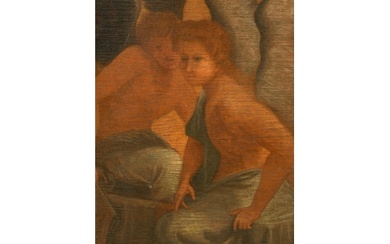 19th Century Italian School. Study of Two Angels, Oil on boa...
