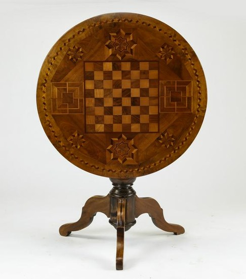 19th c. French satinwood marquetry inlaid games table