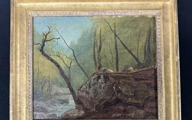 19th c o/c landscape ( Adirondack Sketch Gifford on tag on back ), painting measures 10" x 12"