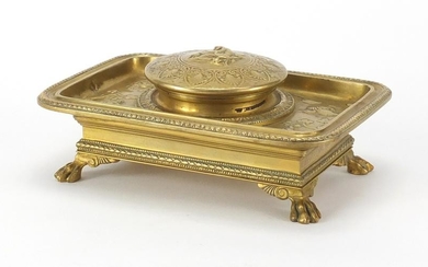 19th century French Ormolu desk inkwell with blue glass