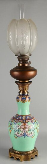 19th century French majolica with brass kerosene