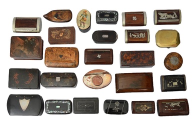 19th century and later mostly treen and papier mache snuff boxes