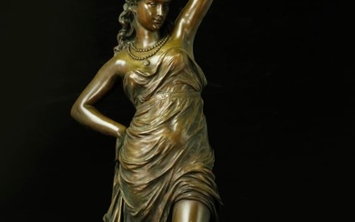 19th century patinated bronze sculpture of a dancing female figure, signed"CH JASON"