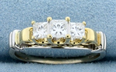 1ct TW Princess Three Diamond Wedding or Anniversary Ring in 14K Yellow and White Gold
