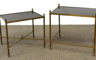 (2) FRENCH SMOKED GLASS TOP NESTING TABLES