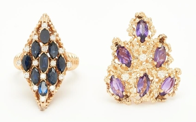 2 Ladies Designer Rings: 18K w/ Sapphires & Diamonds
