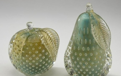 (2) Murano style fruit shaped paperweights