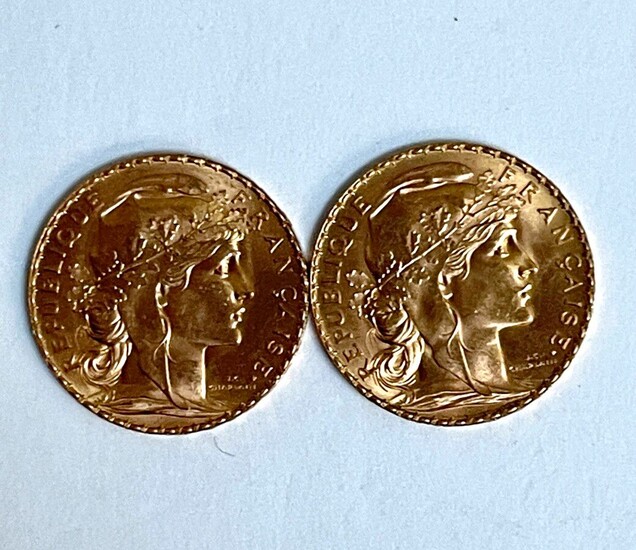 2 PIECES 20 francs or 1912-1913
