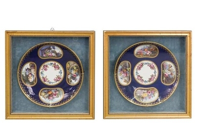 (2 Pc) 19th Cent Sevres Chargers In Gilded Wooden Frame