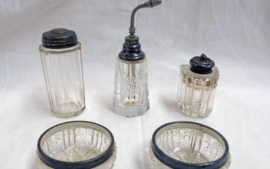 2 SILVER RIMMED CUT GLASS SALTS BIRMINGHAM 1906, CUT GLASS S...