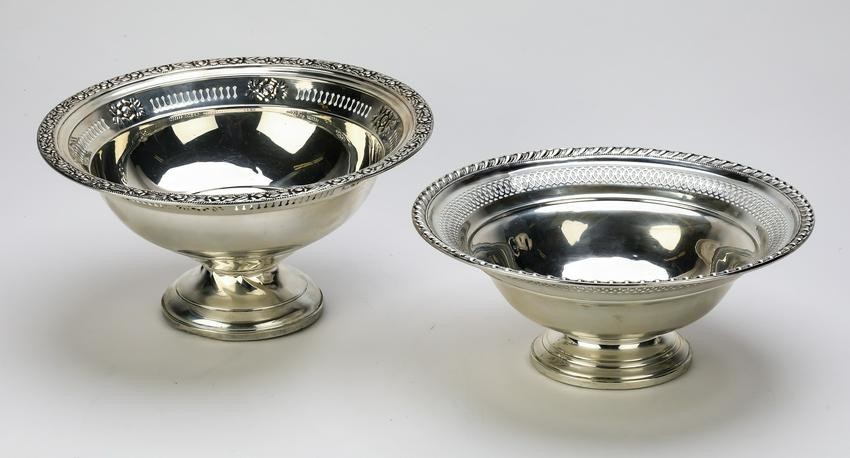 (2) Sterling silver weighted compotes, 9"dia.